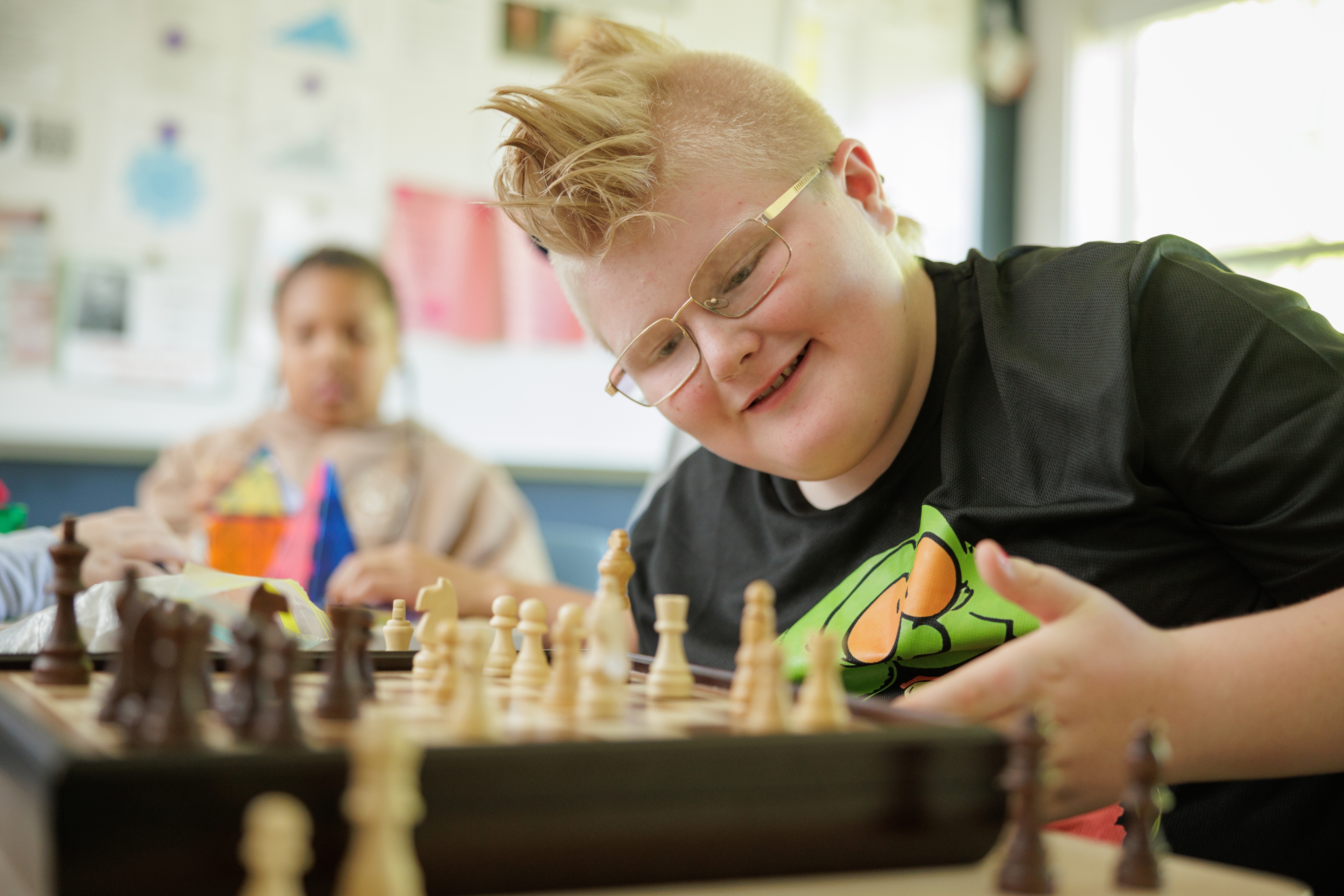 Student playing chess