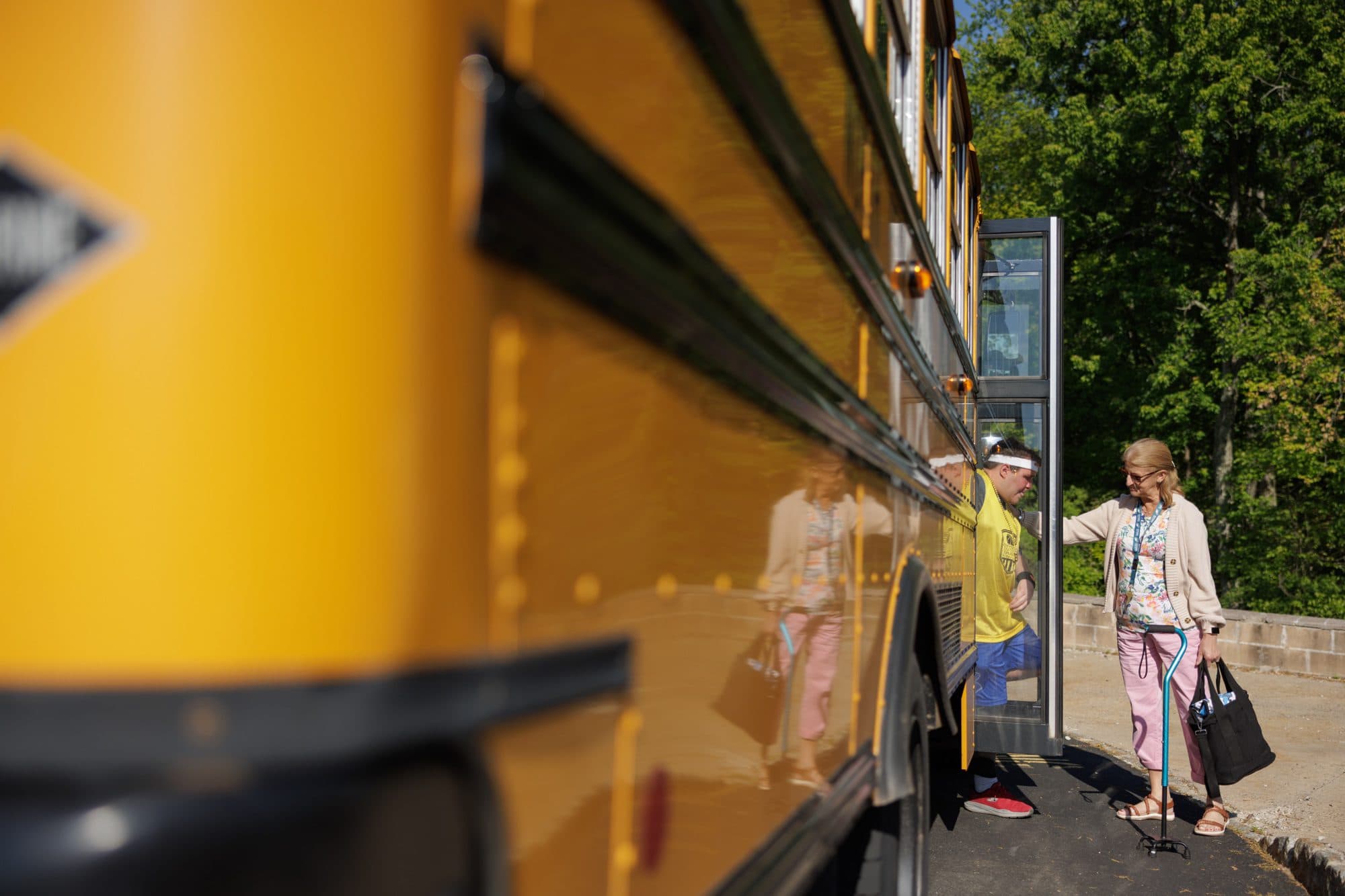 Student leaving the school bus
